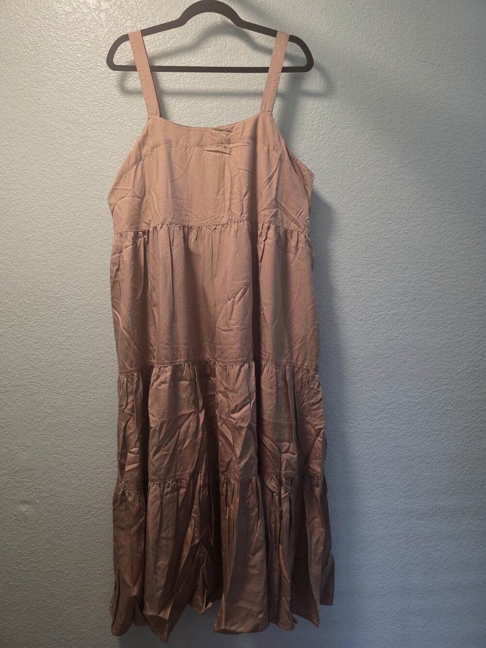 The Drop Women's Britt Tiered Maxi Dress Mushroom Brown 100% Tencel XXL NWT